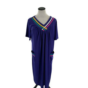 Anthony Richards Vintage House Dress Womens Sz Large Pockets Collar Striped Mumu